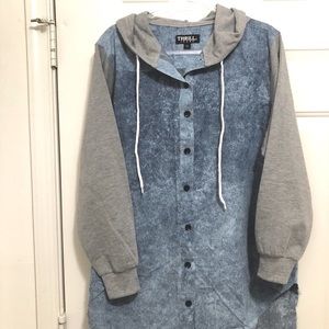 1 THRILL JEANS Hooded Denim Long Sleeves Top Jacket Shirt size 2X
